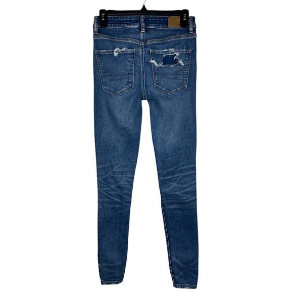 American Eagle SZ 2 LONG Hi-Rise Jeggings Jeans Distressed Rips Stretch Zip-Fly - Picture 5 of 12